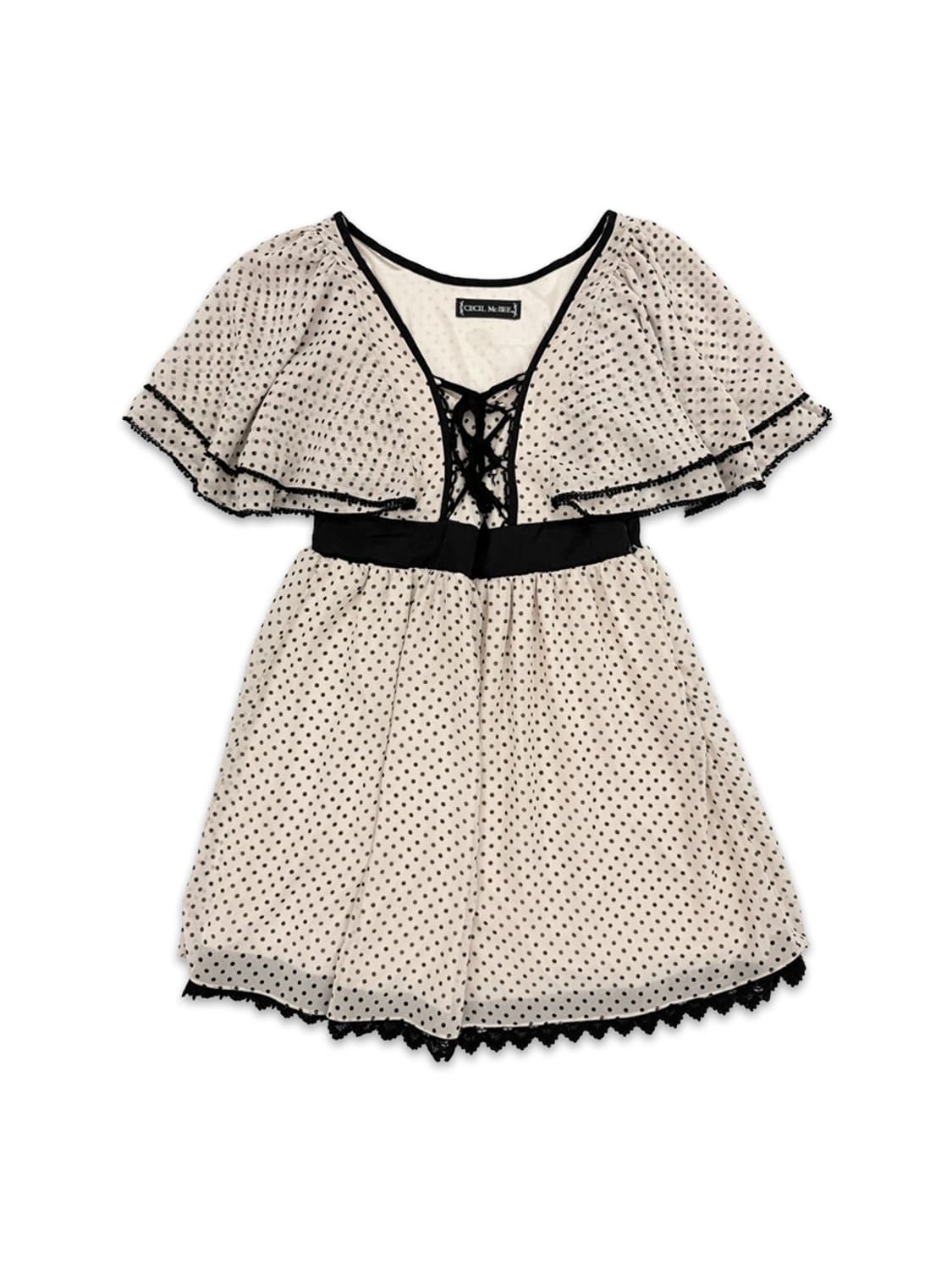빈티지 Cecil McBee 베이지 도트 프릴 미니 원피스 상품이미지1