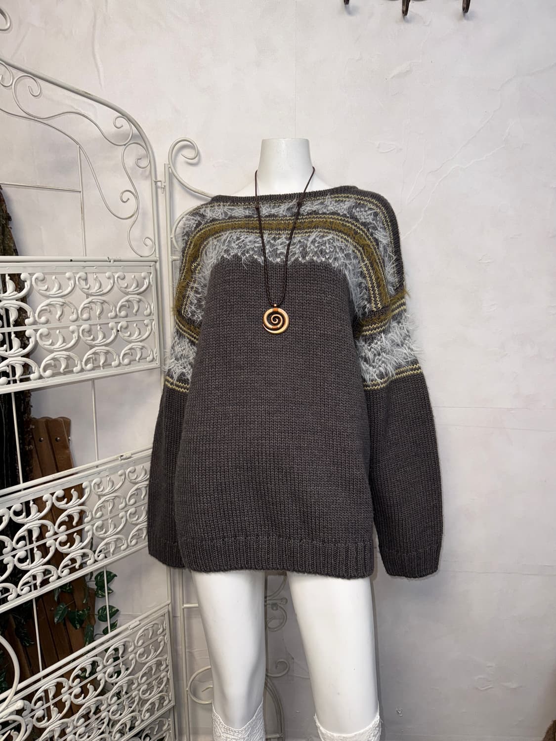 OPEN YY FAIR ISLE SWEATER charcoal 상품이미지7