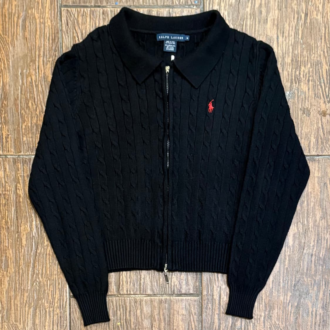 [HI] Polo 폴로 케이블 니트 집업 블랙 상품이미지1