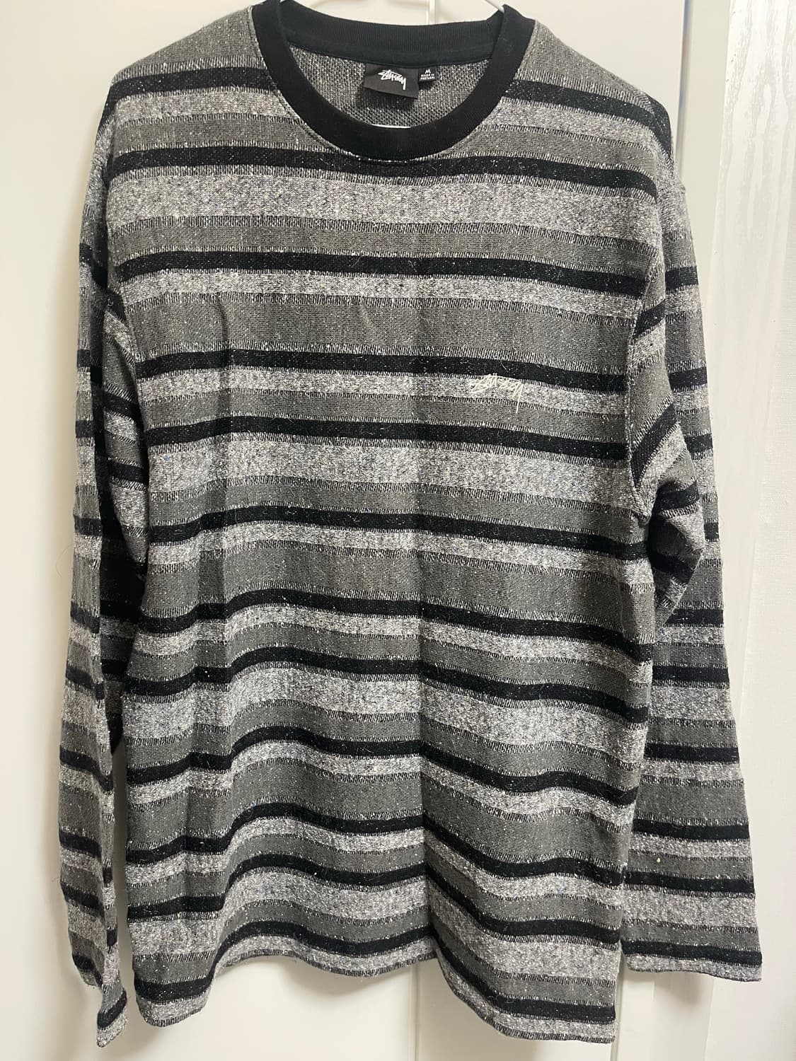 스투시 블랙 그레이 스트라이프 슬리브 티셔츠 M 상품이미지1