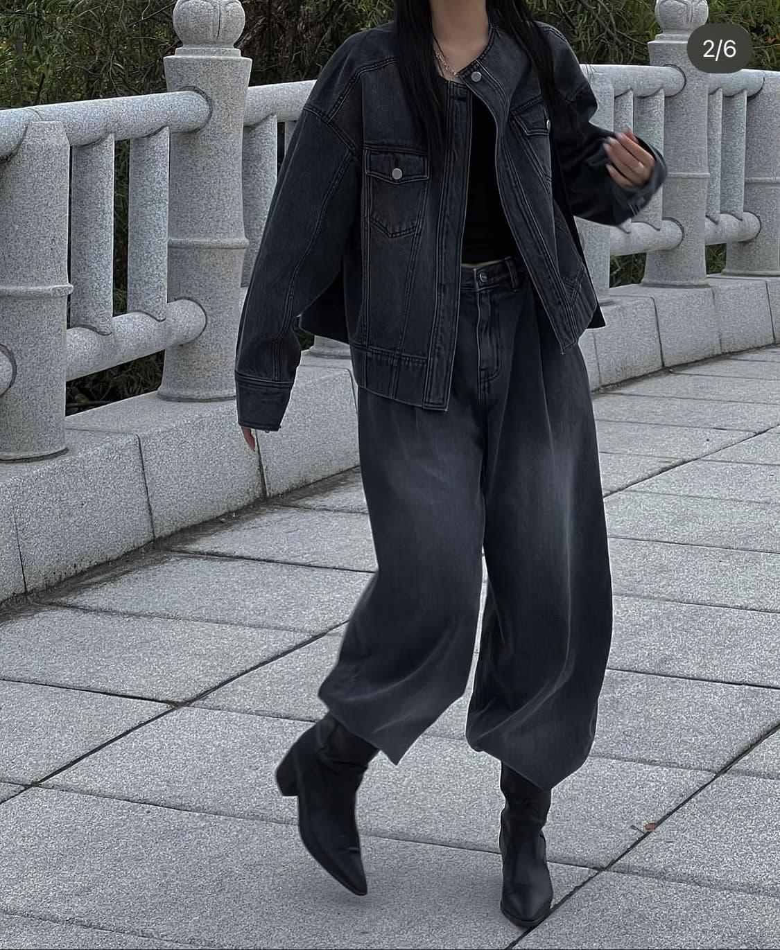 (풀세트)트리밍버드 원버튼 데님 셋업 흑청 세트(구버전) 상품이미지3