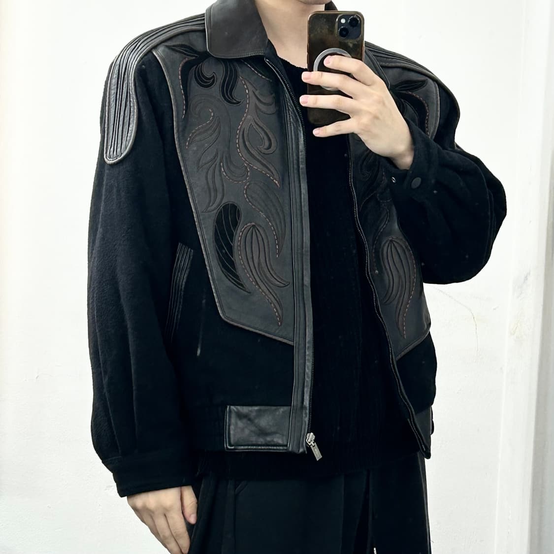 Redox 레더 믹스드 모직 자켓 상품이미지2