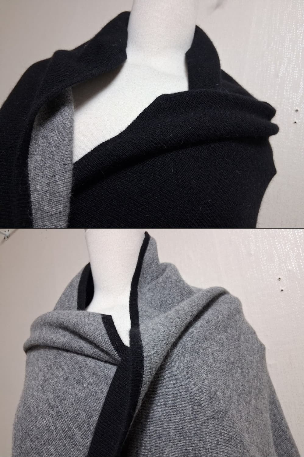일본구제 BELLE CHIENNE100%순모 울 블랙 그레이 양면 순모울 상품이미지4