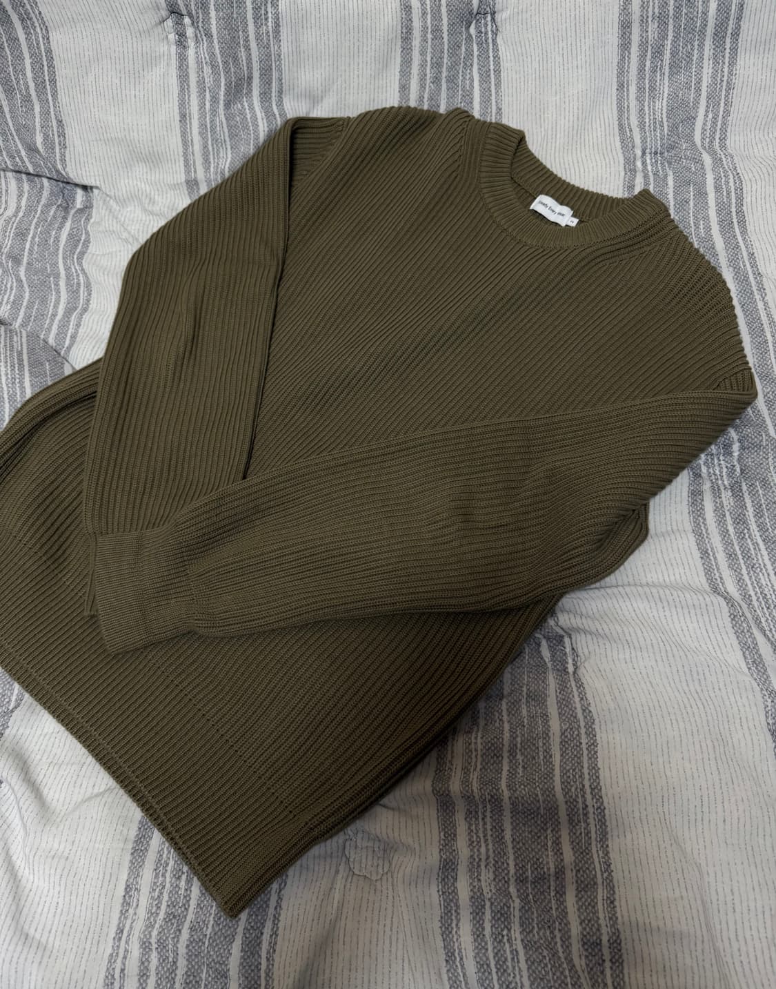 (2) 스테디에브리웨어 크루넥 코튼 립 니트 올리브 상품이미지3