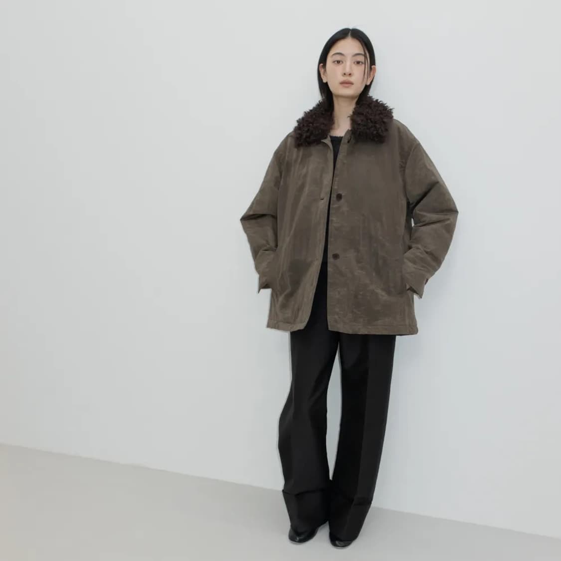 Gbh apparel collar fur coat Khaki 상품이미지1