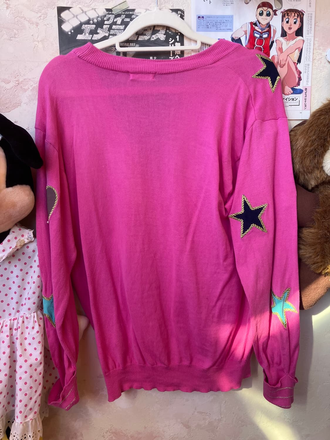 jpn 핫핑크 하트 별 데코 가디건 상품이미지6