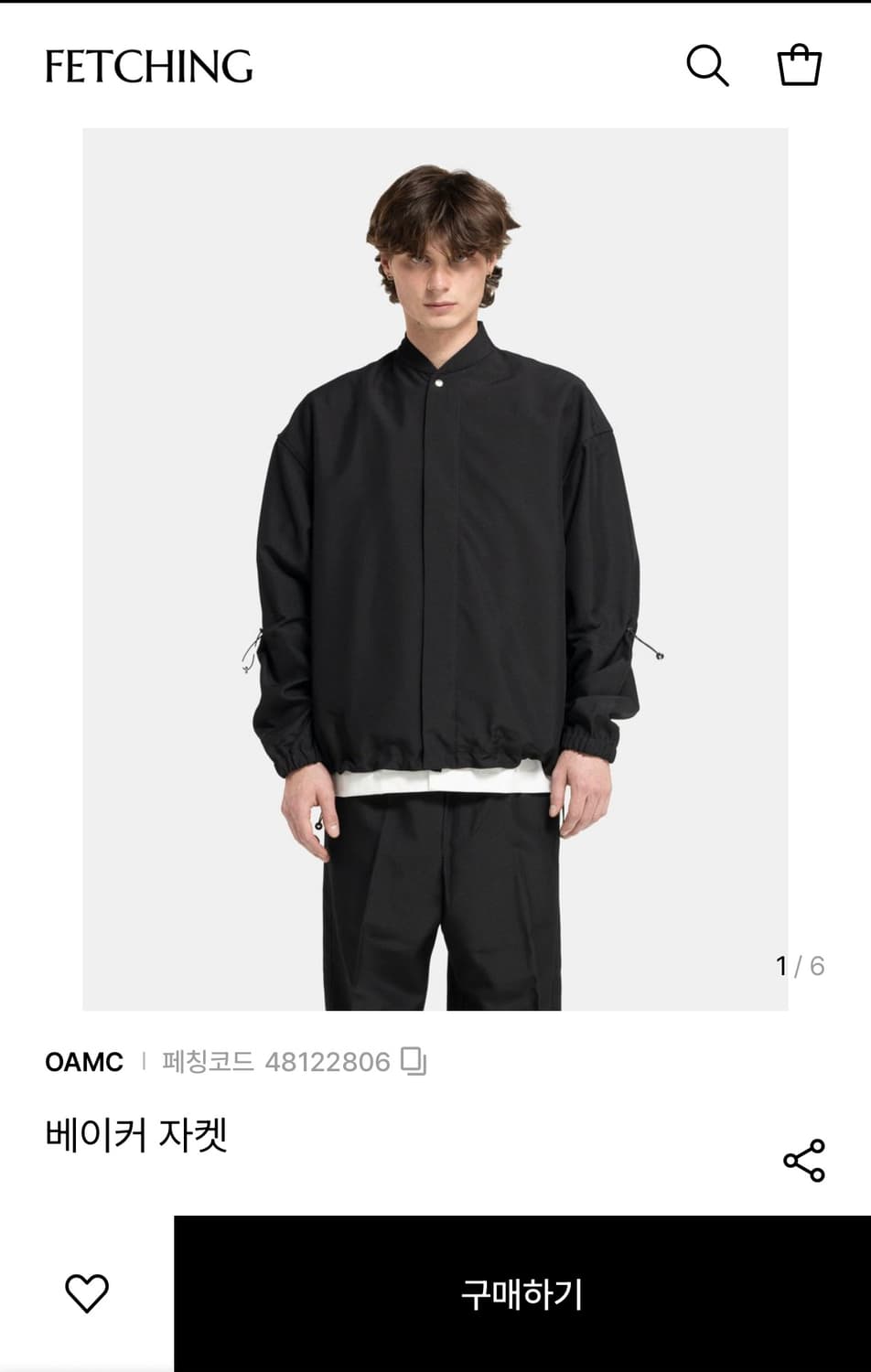 OAMC x 피스메이커 태크 베이커 자켓 블랙 XL 상품이미지1
