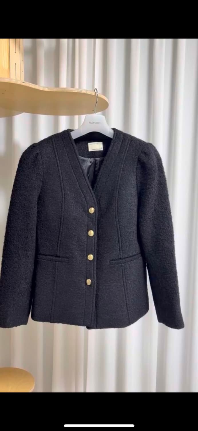 패브릭컬러지 노카라 퍼프 슬리브 자켓 블랙 상품이미지3