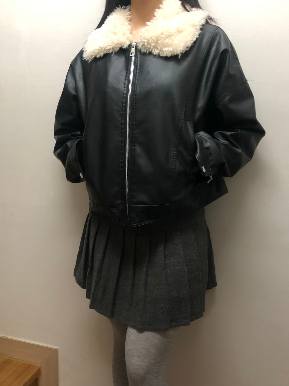 빈티지 블랙 페이크레더 자켓 상품이미지2