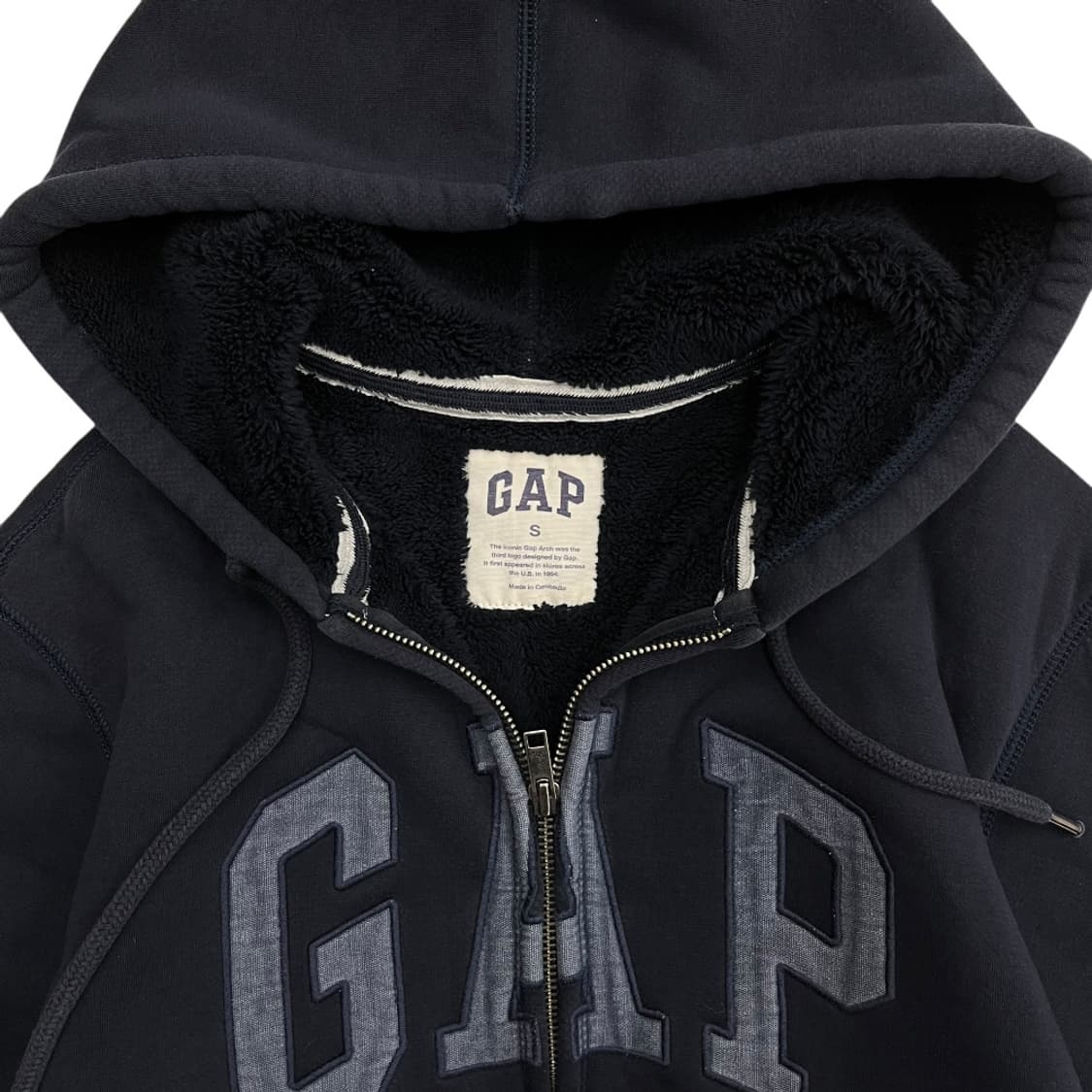 갭 센터로고 네이비 양털 후드집업 S 상품이미지5