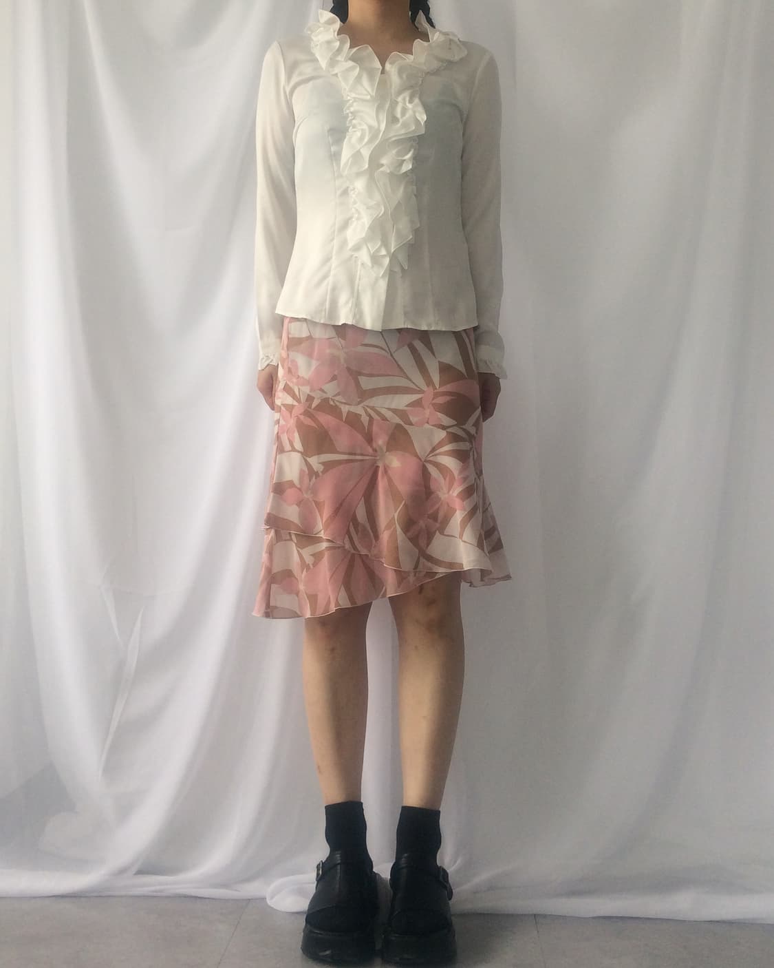 Flower pattern unbalanced midi skirt 상품이미지4