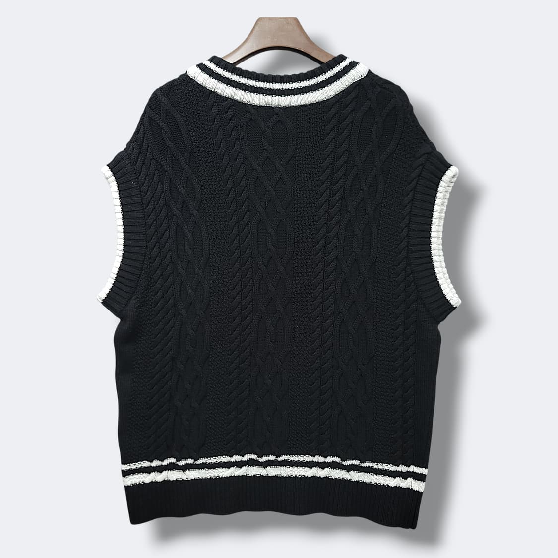 [2XL] 라이프워크 블랙 오버핏 케이블 브이넥 니트 조끼 상품이미지2