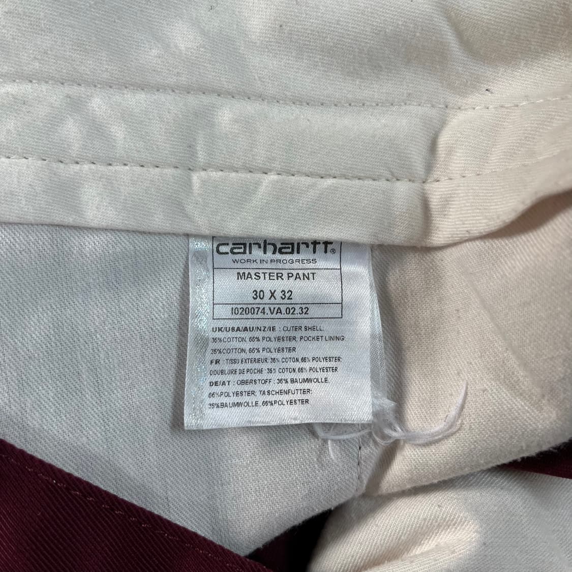[30x32] 칼하트 WIP 마스터 팬츠 버건디(와인) 상품이미지4