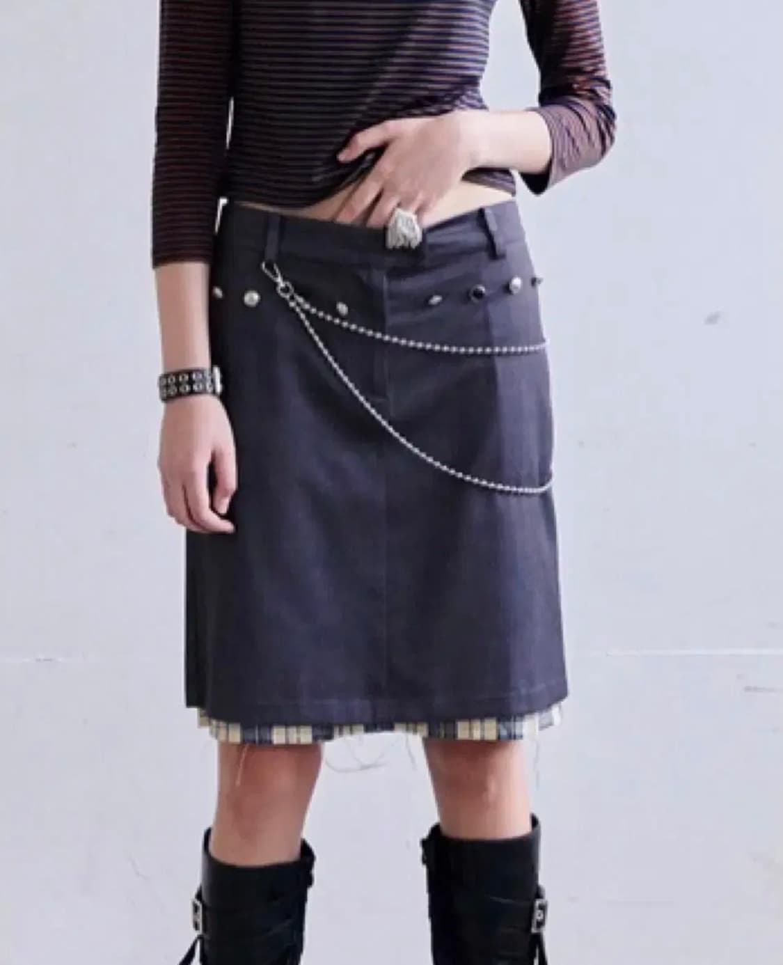 데어드 로우 엣지 체크 레이어드 스커트 상품이미지1