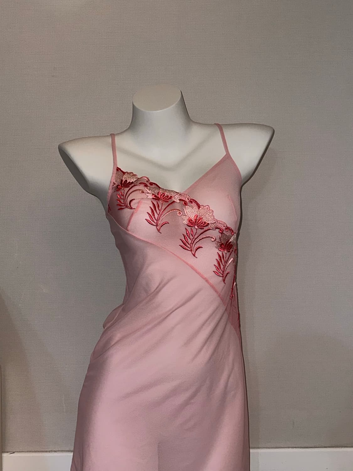 빈티지 핑크 시스루 플라워 오리엔탈 슬리브리스 원피스 상품이미지3