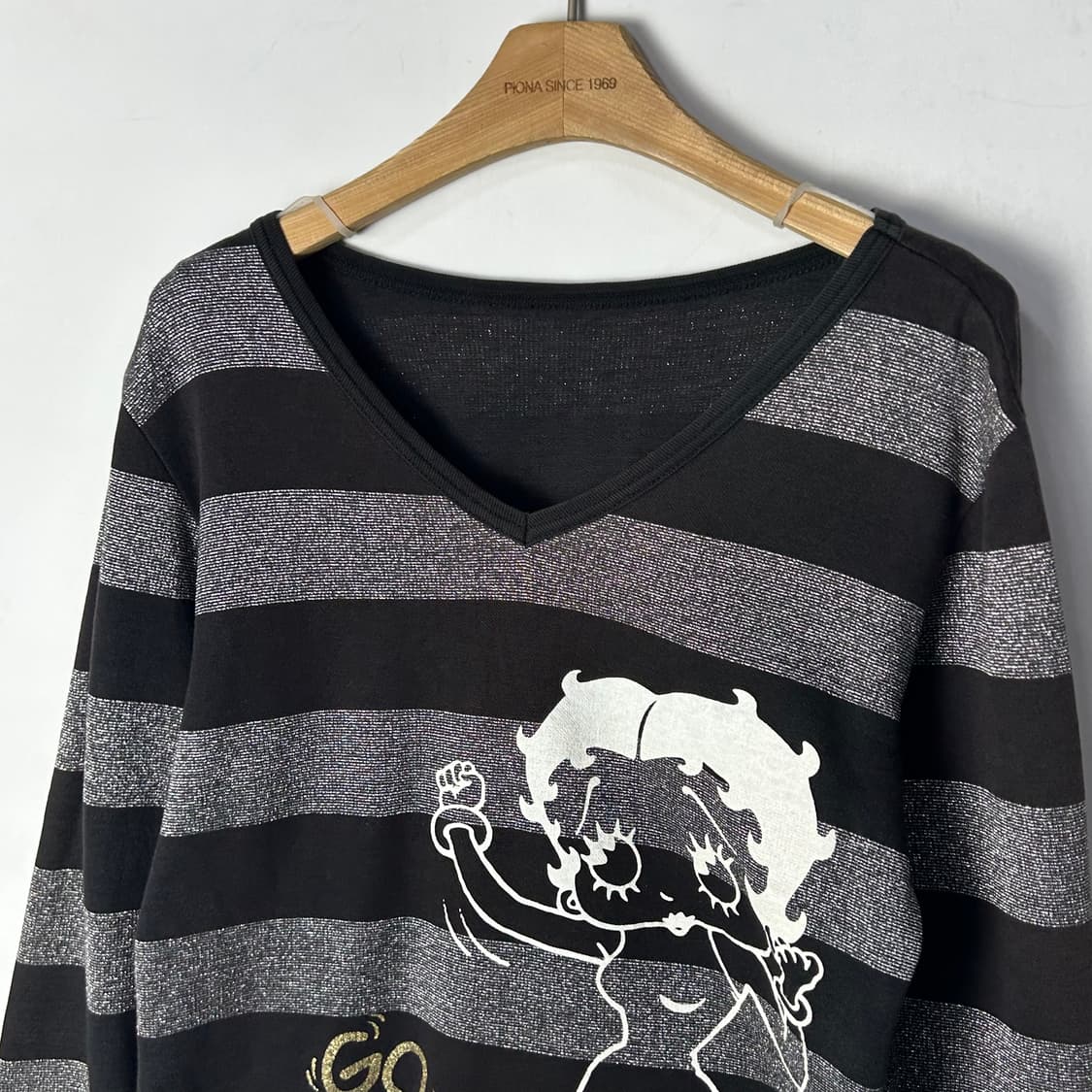 [JPN] 빈티지 키치 베티붑 프린팅 스트라이프 V넥 롱슬리브 상품이미지3
