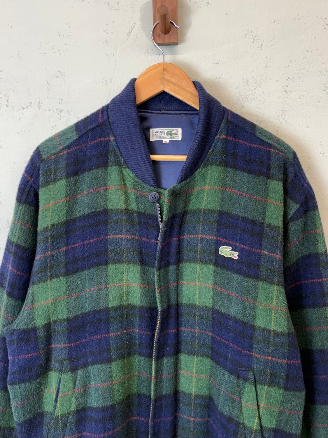 라코스테 90s 빈티지 체크 울 블루종 자켓 상품이미지5