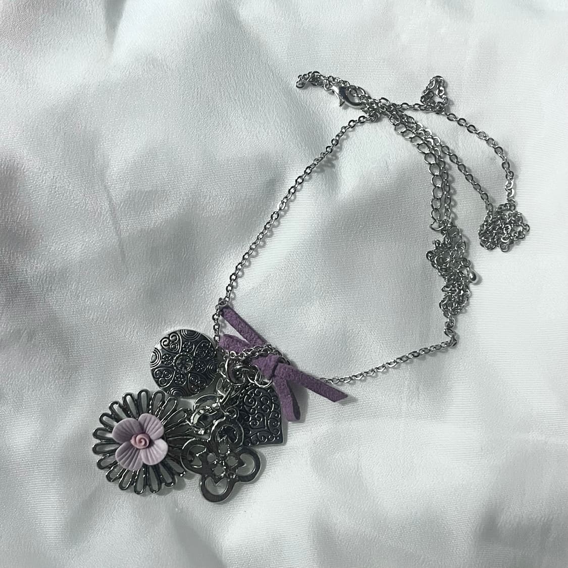 고딕 고스 오리엔탈 갸루 펑크 목걸이 앤틱 엔틱 하트 리본 문양 꽃 상품이미지3