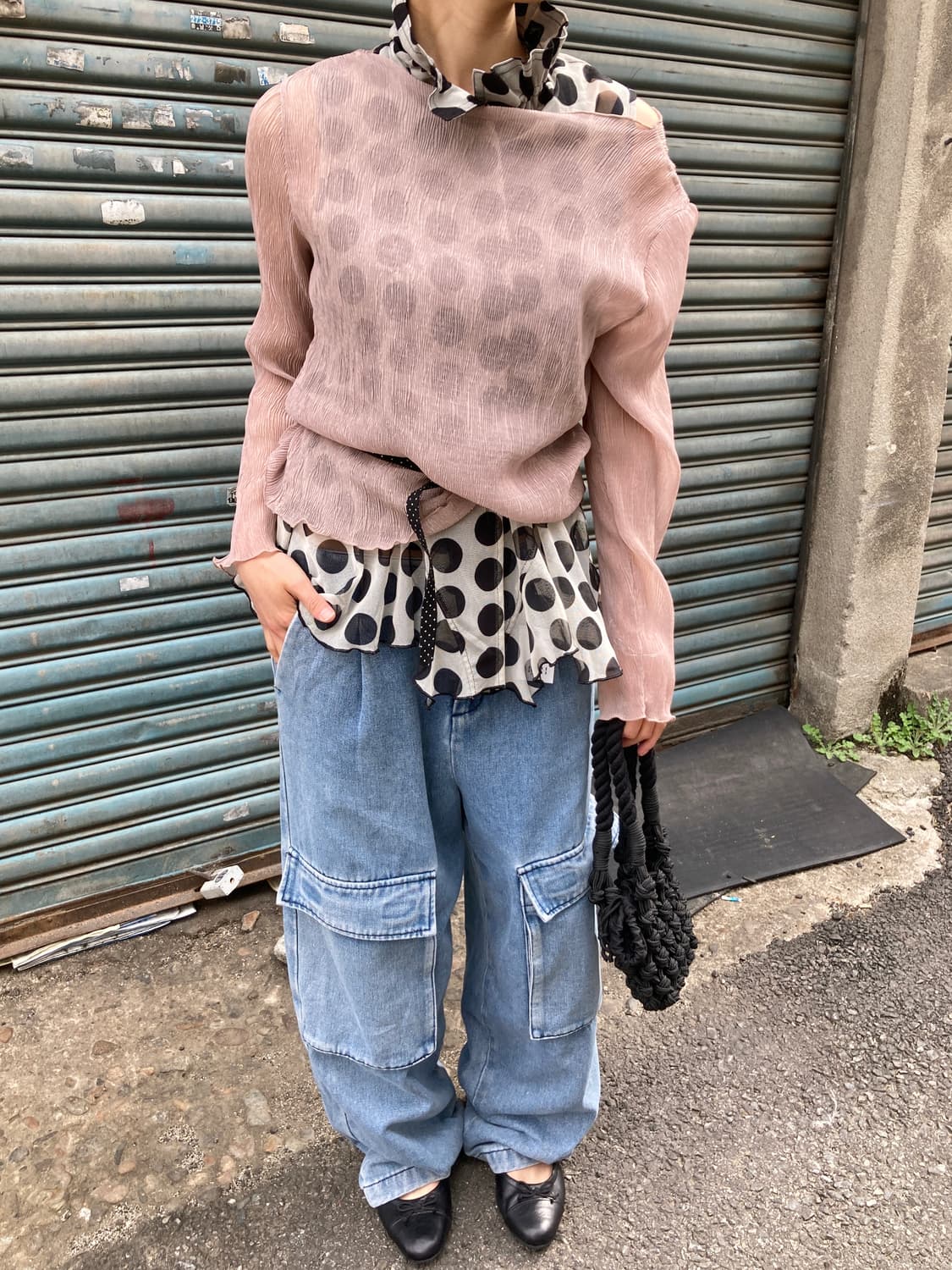 인디핑크 시스루 플리츠 레이어드 슬리브 상품이미지4