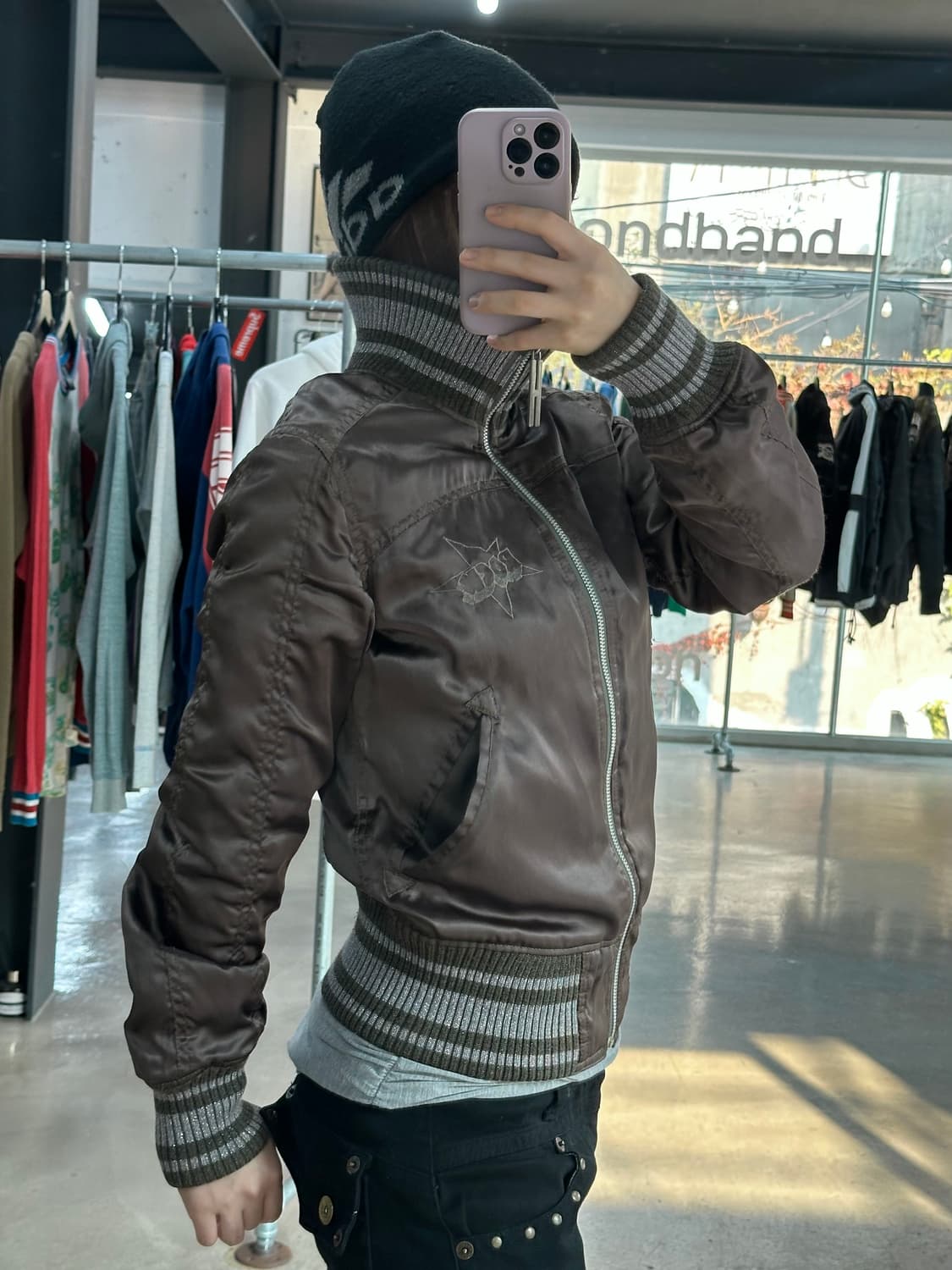 히스테릭글래머 히스걸Rock풀자수로고 하이넥 점퍼 카키 상품이미지4