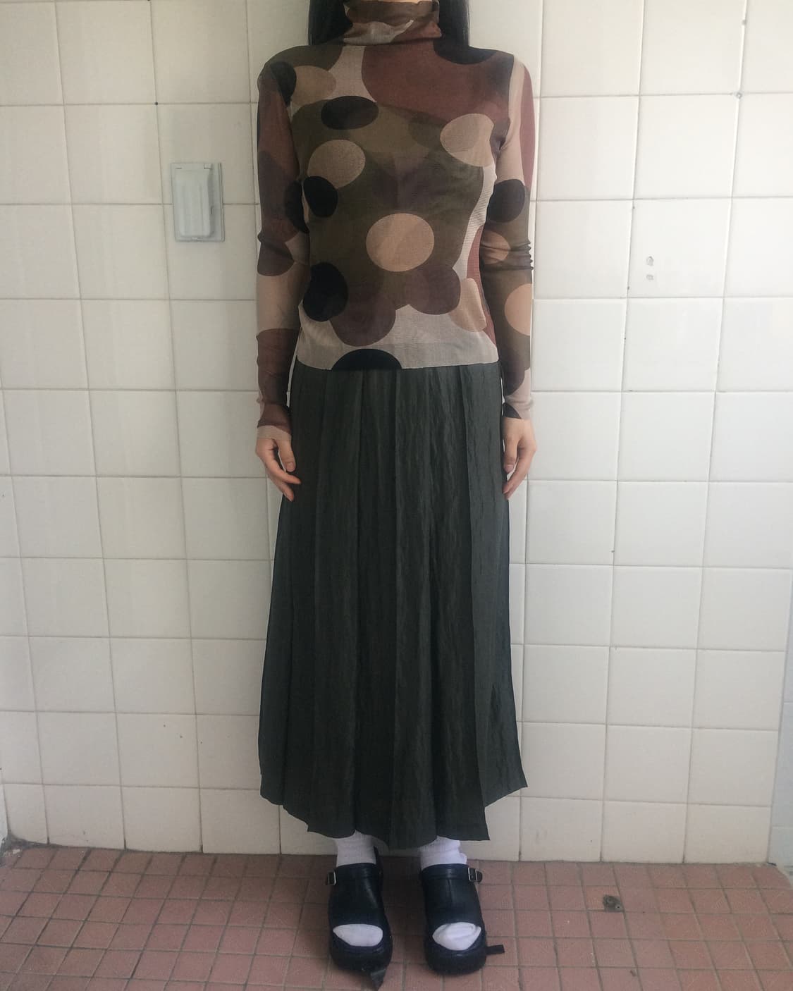 Dot pattern high neck mesh sleeve 상품이미지3