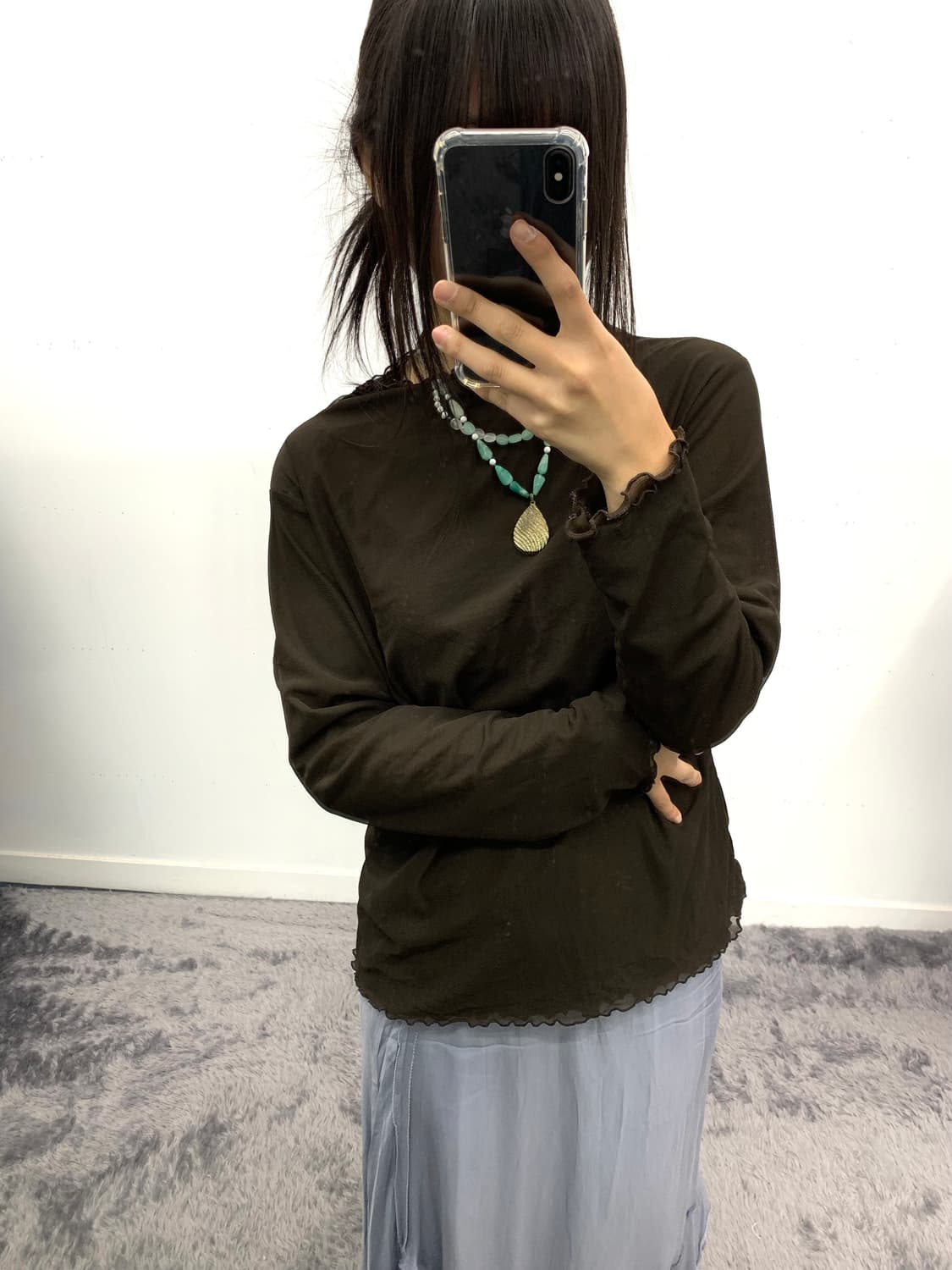 시스루 브라운 탑 상품이미지3