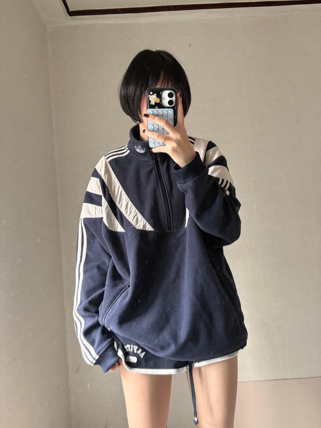 아디다스 네이비 오버핏 후리스 반집업 상품이미지1