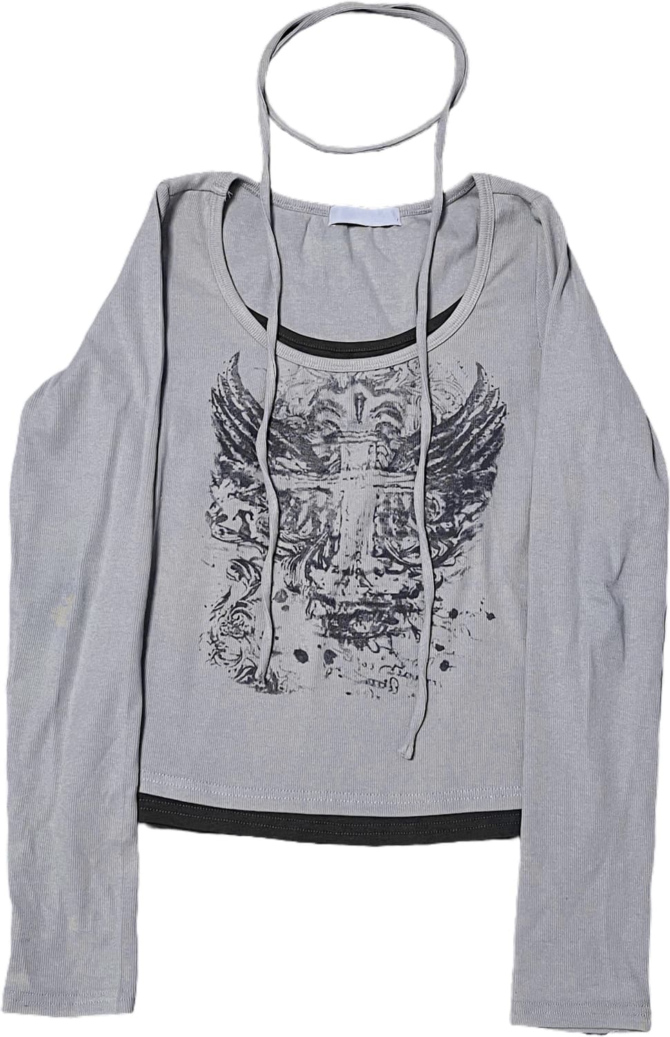 미사용)히니츠키) y2k 키미 레이어드 배색 엔젤윙티(그레이) 상품이미지1