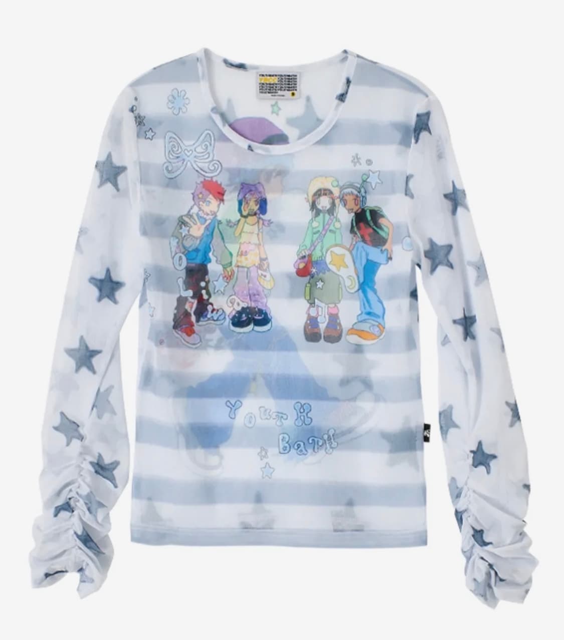 유쓰배쓰 YB x Oliwa Mesh Graphic Stripe Top 상품이미지1