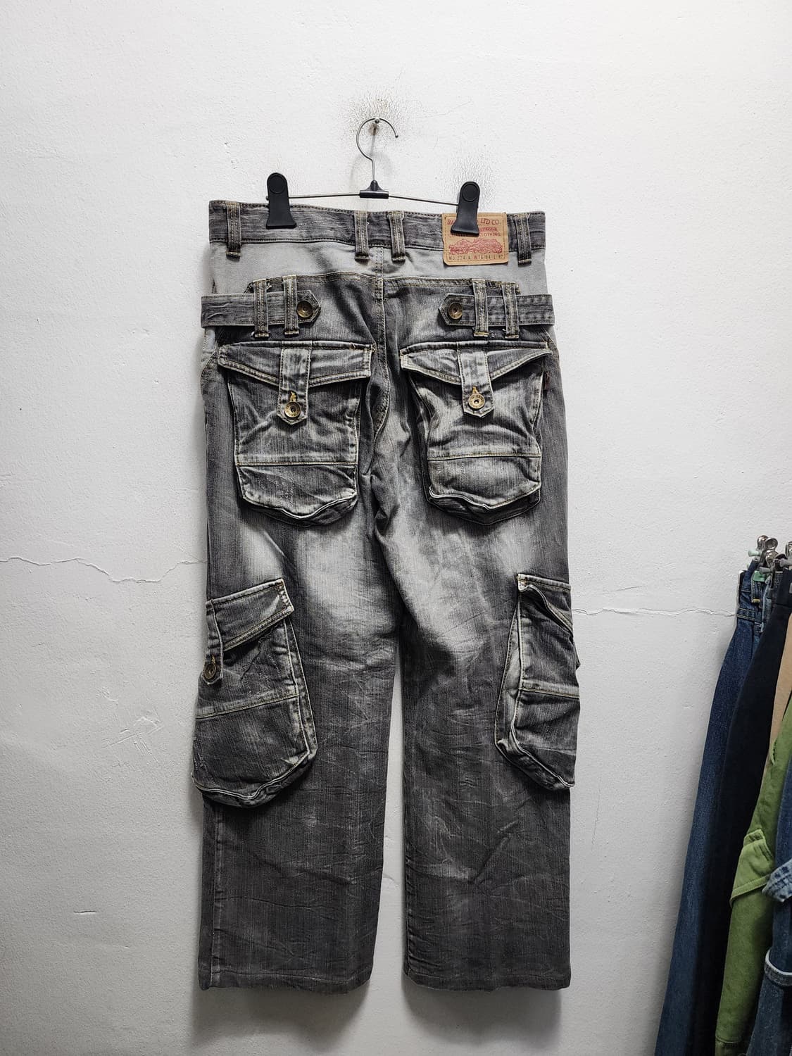 뱅뱅 y2k 와이드 카고바지 흑청 데님 상품이미지1