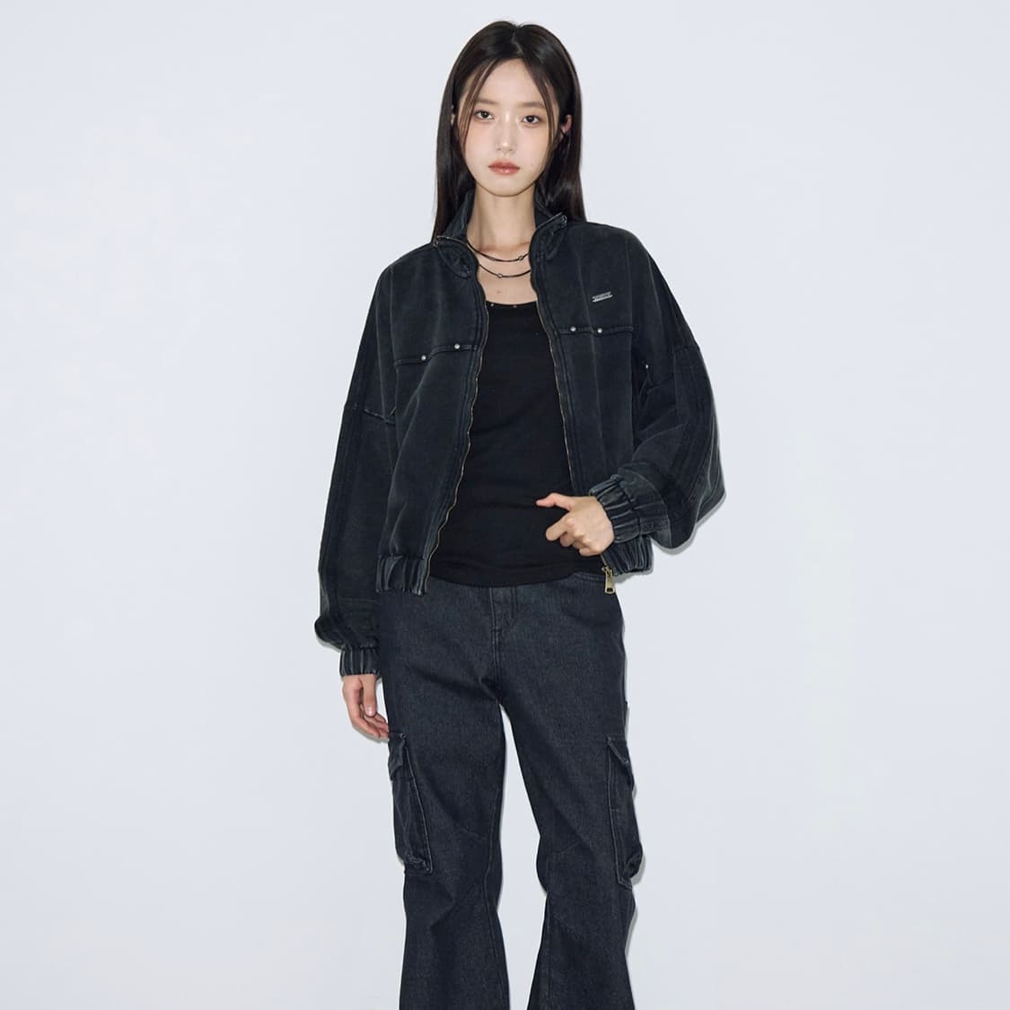 헬레네파리스 오버핏 스탠드 집업 재킷 [워시드그레이] 상품이미지3