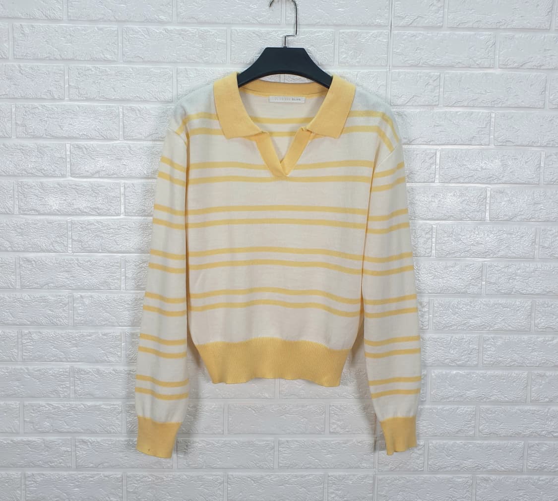 [F]올리브데올리브 오픈카라 배색 니트 상품이미지1