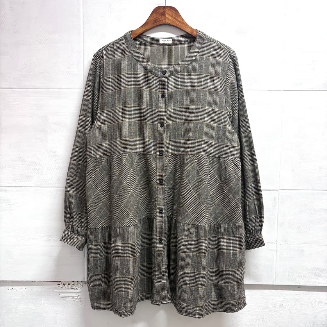 noannu 코튼 캉캉 모리걸 체크 블라우스 미니원피스  상품이미지1