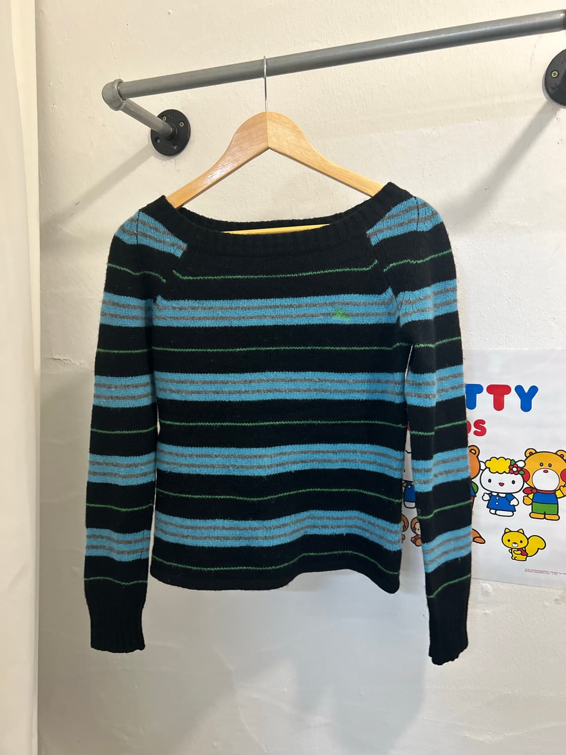 버버리 블루라벨 오프숄더 니트 스웨터 스트라이프 y2k 상품이미지5