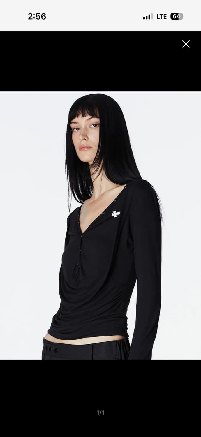 2000 Archives DRAPED HENLEY TOP (BLACK) 상품이미지1