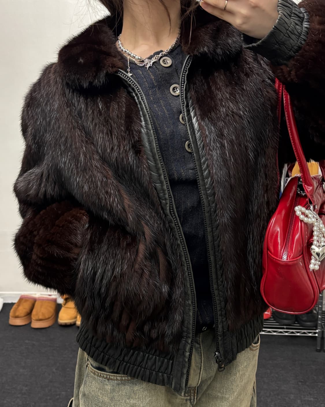 올드 빈티지 레더 리얼 퍼 자켓 브라운 상품이미지2