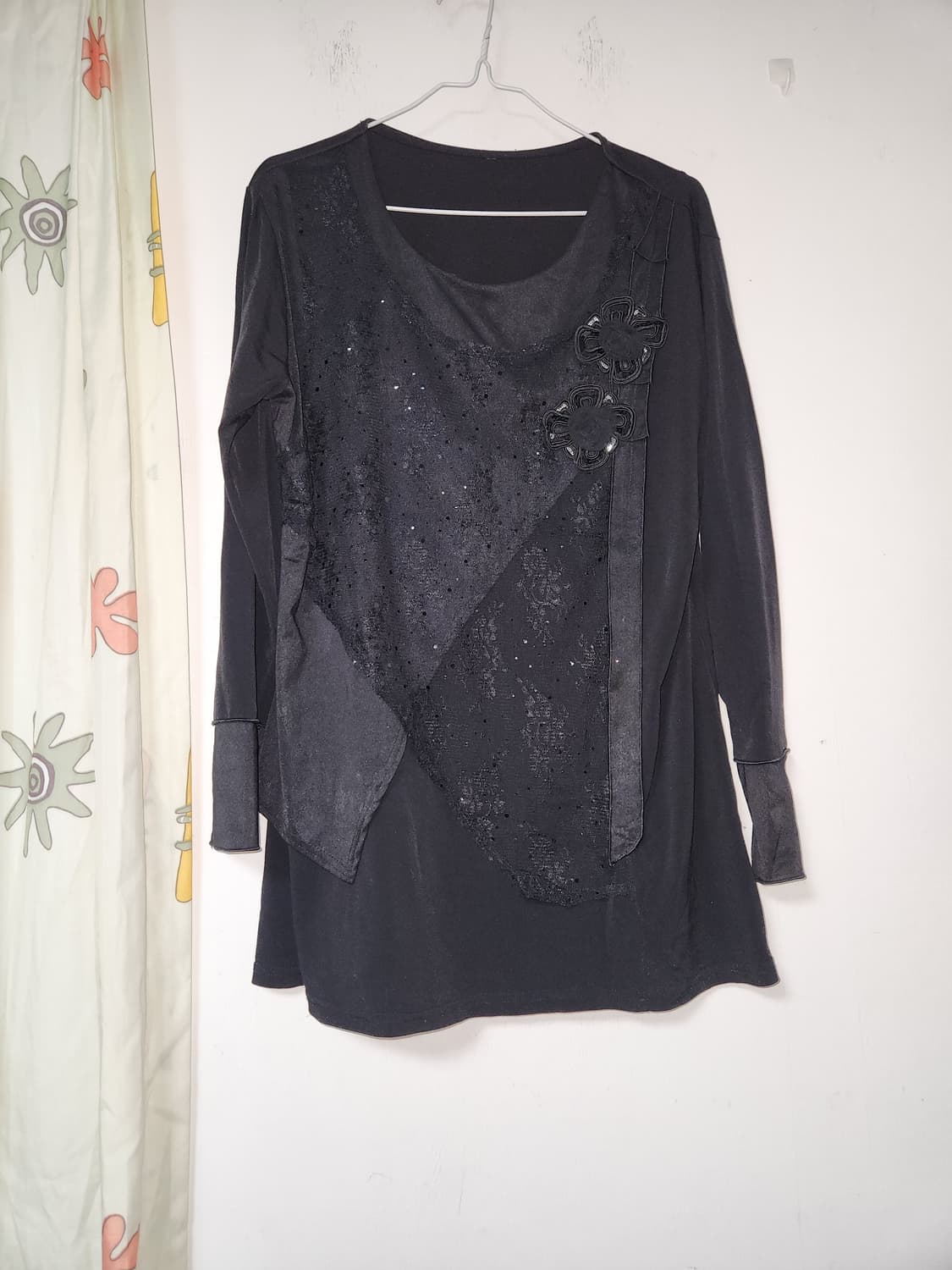 빅사이즈 블랙 레이스  장미 롱티 (88~99) 상품이미지1