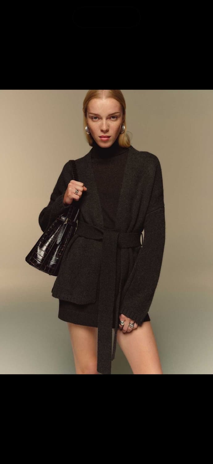 리포메이션 Meg 가디건코트 다크 브라운 니트 랩 울 가디건 상품이미지1