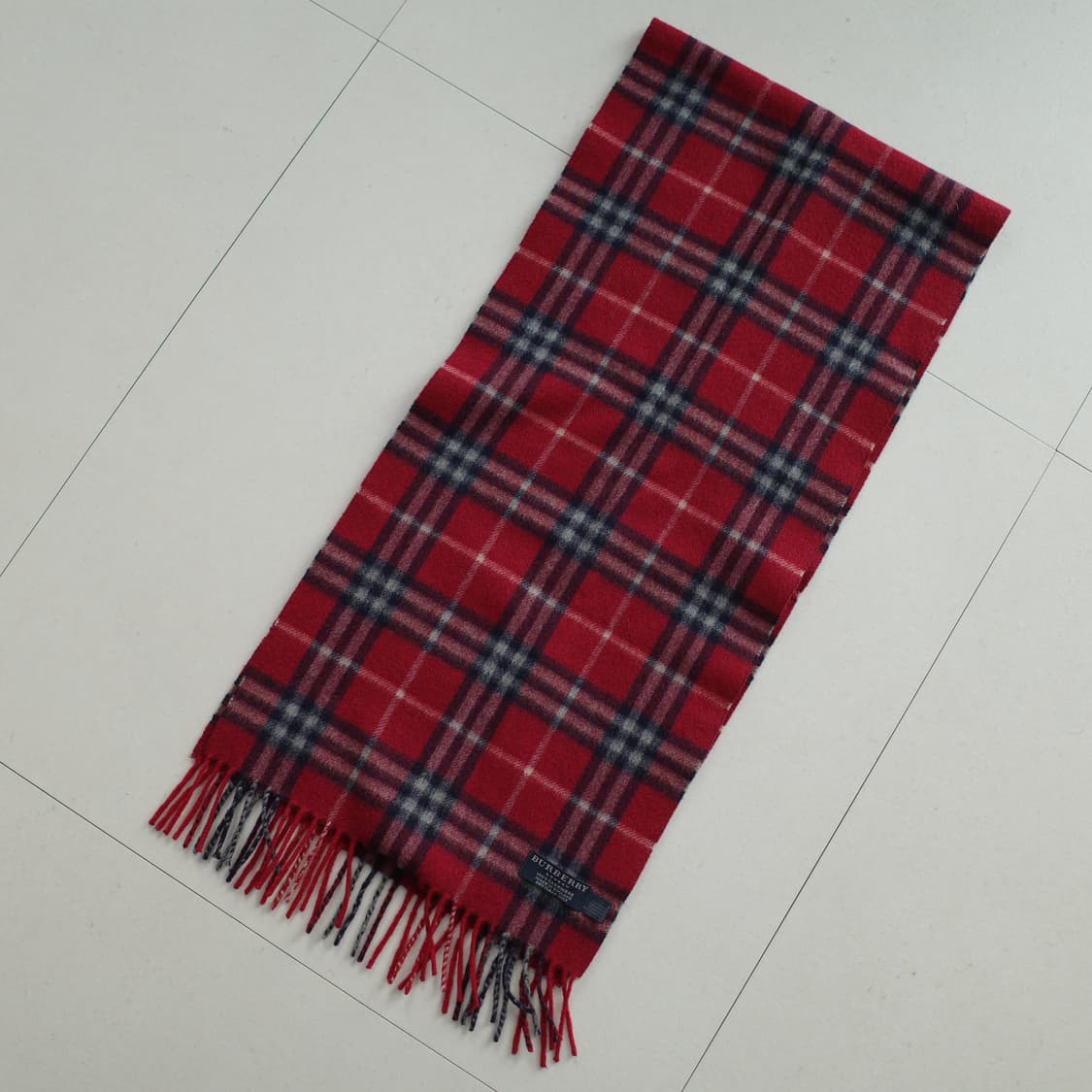 영국 생산 100% 캐시미어 버버리 체크 레드 머플러 상품이미지5