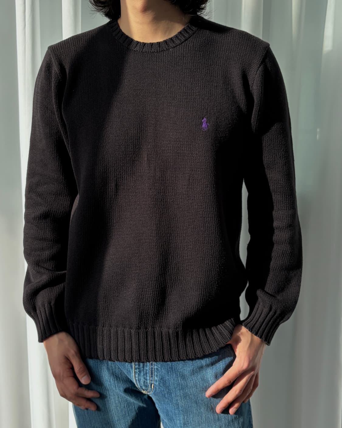 [M]폴로 랄프로렌 블랙 라운드넥 코튼 니트 상품이미지2
