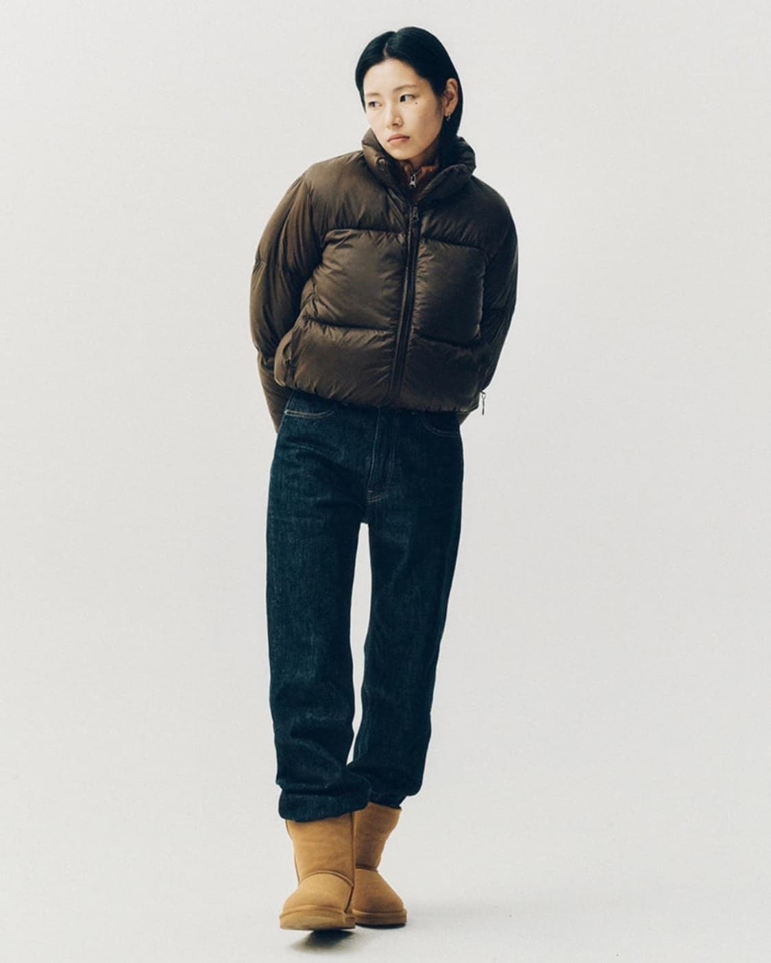 예일 라이트 덕다운 크롭패딩 브라운 상품이미지2