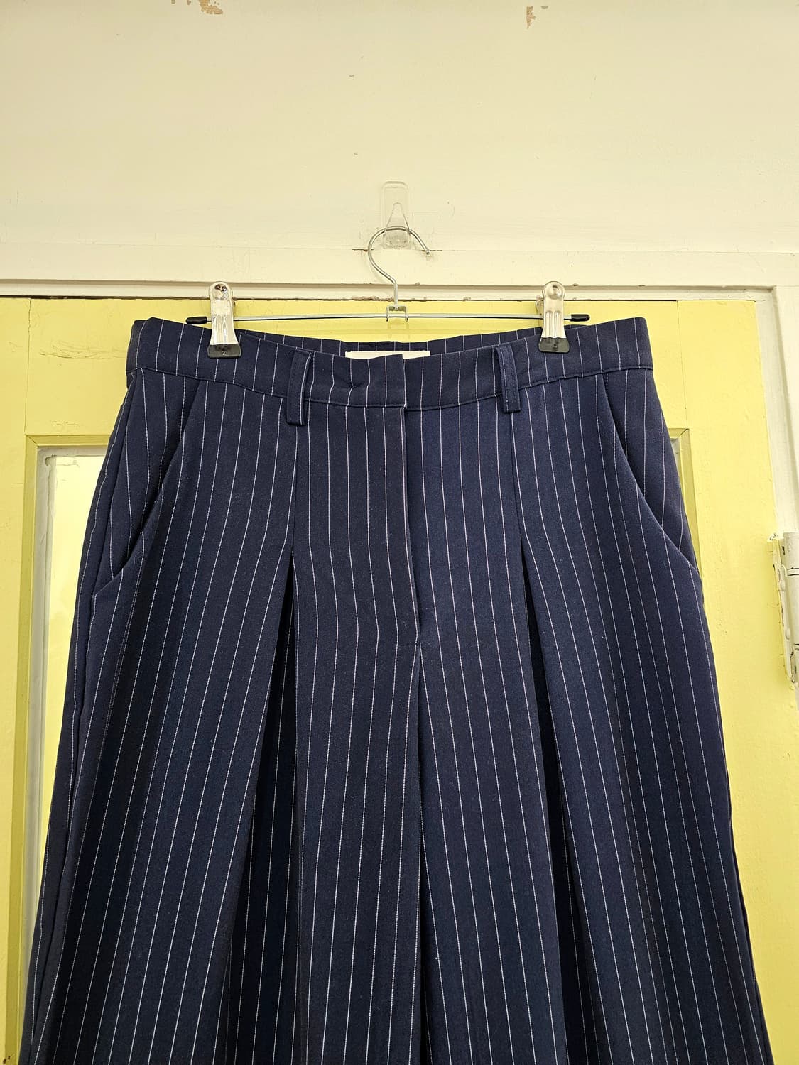Japan 네이비 스트라이프 핀턱 와이드슬랙스 상품이미지3