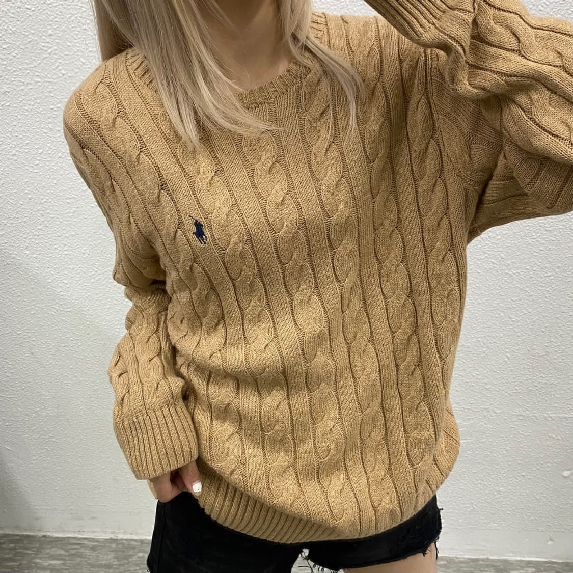 폴로 랄프로렌 네이비포니 꽈배기 베이지 니트 M 상품이미지1