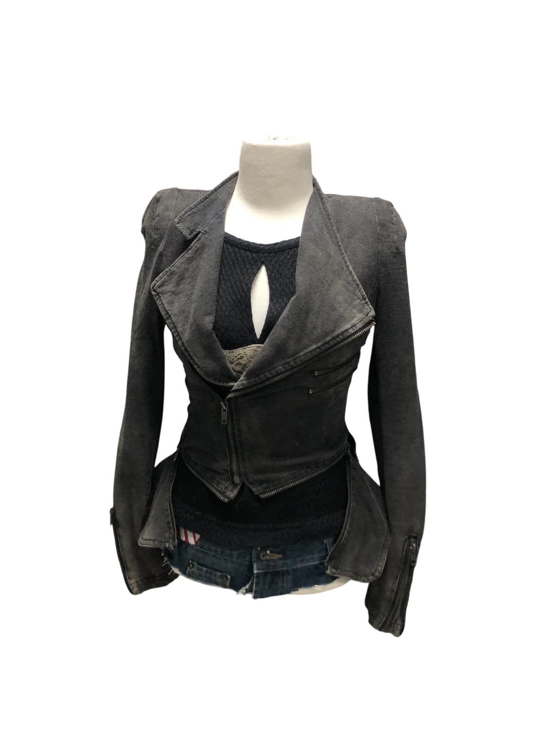 25일 출고예정.사선 해체주의 너낌 흑청 오묘워싱 자켓 상품이미지5