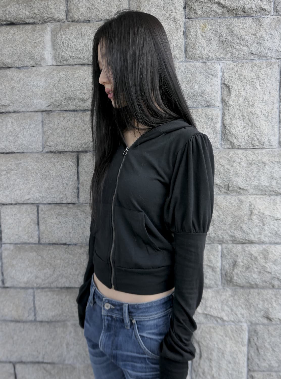 디에이디 퍼프 후드 집업 블랙 상품이미지2