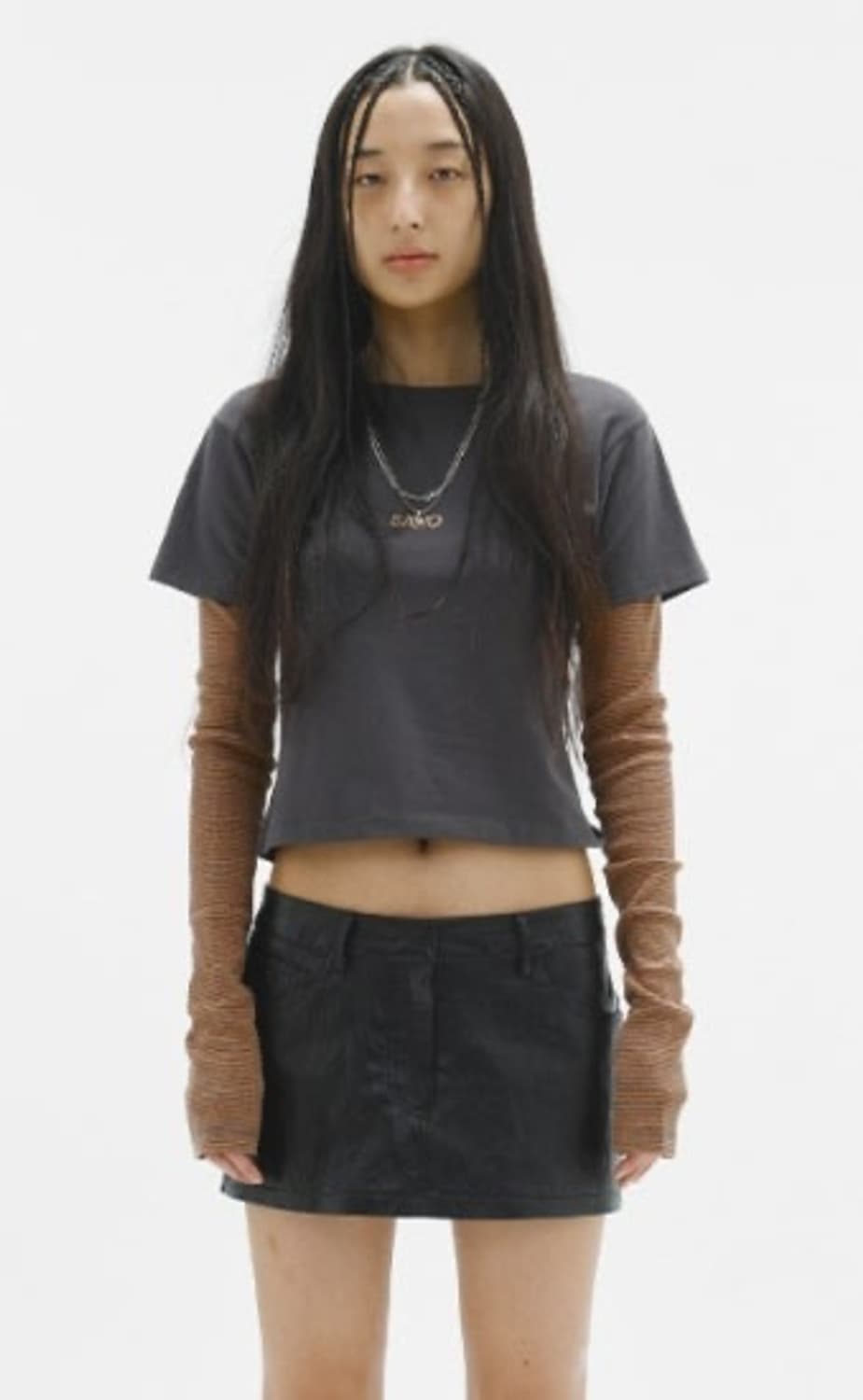 S/E/O STRIPE LAYERED TEE CHARCOAL 상품이미지3