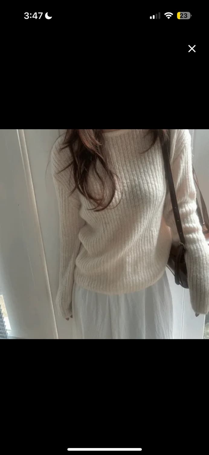 블랙모니카 로지 여리핏 울 알파카 보트넥 골지 긴팔 니트 아이보리 상품이미지1