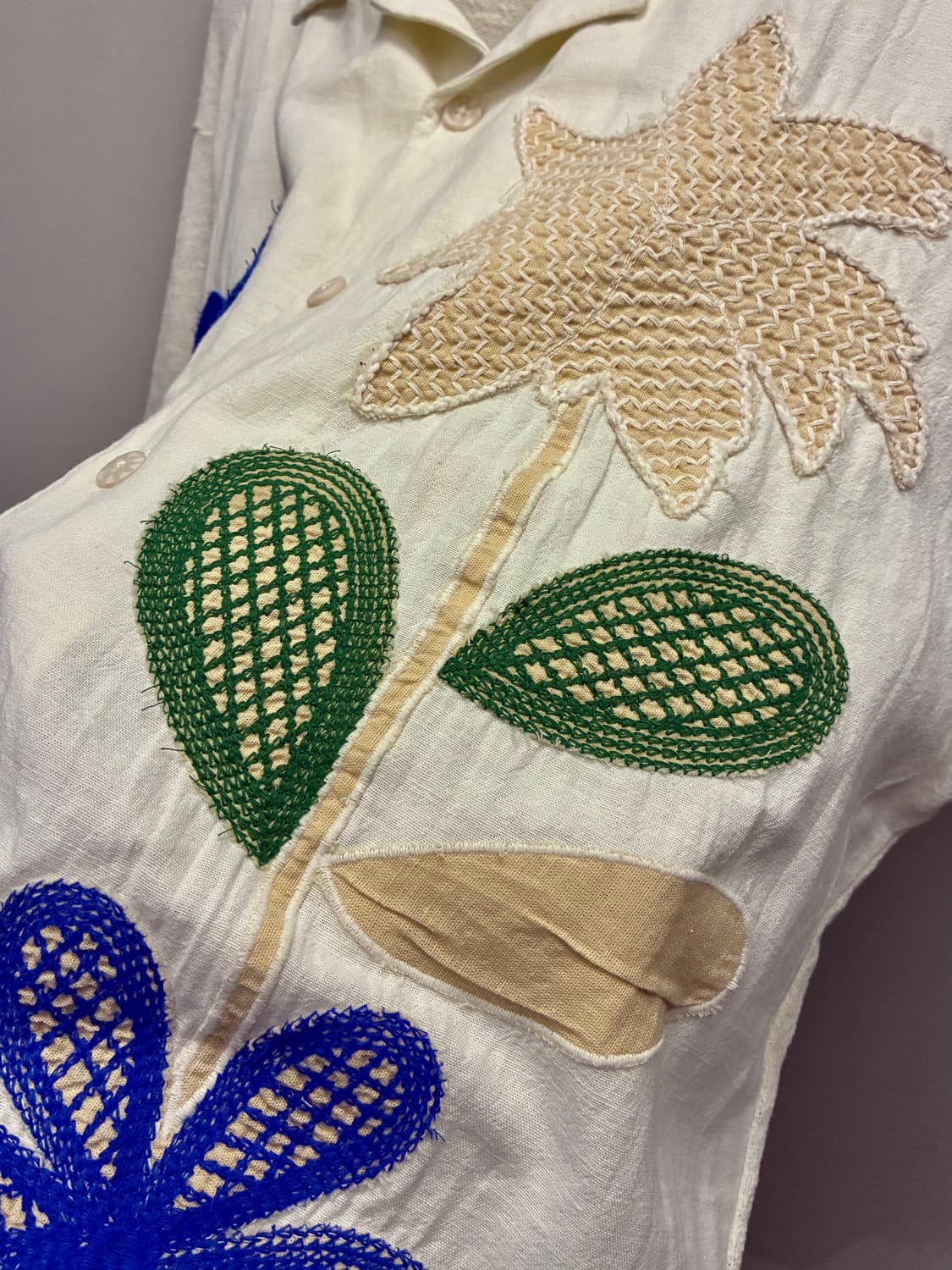 (L/103)ZARA 자라 리넨 플라워 패치 자수 오픈카라셔츠 상품이미지5