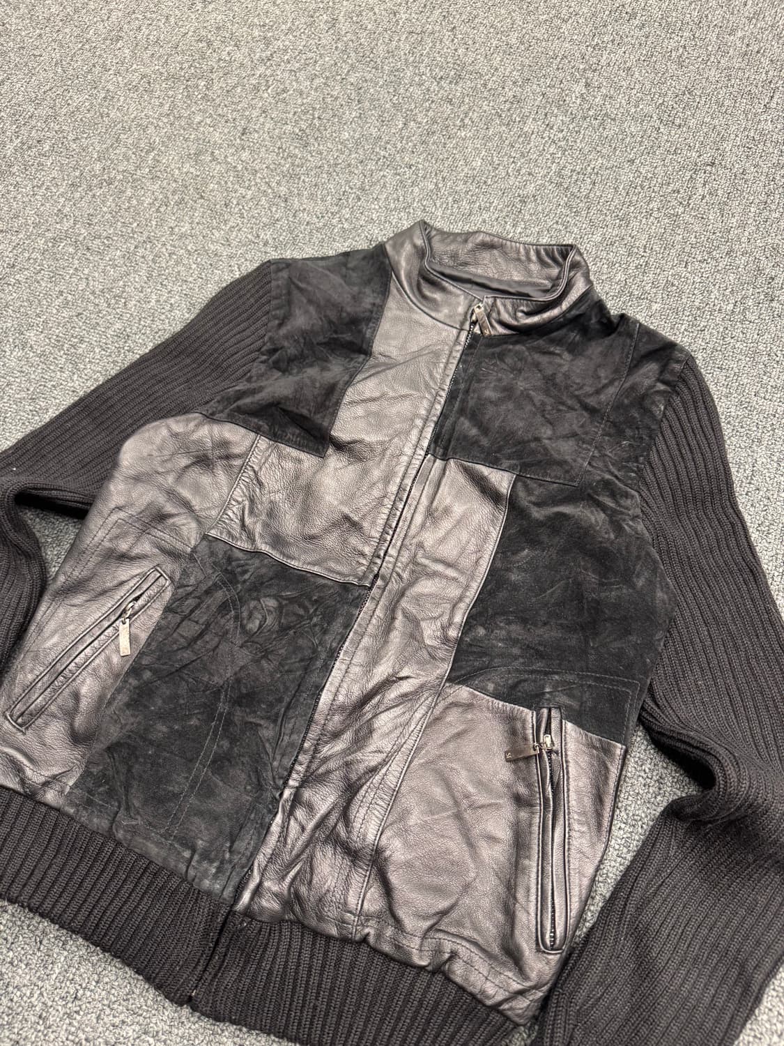 American vintage 여성 가죽 니트자켓 상품이미지2