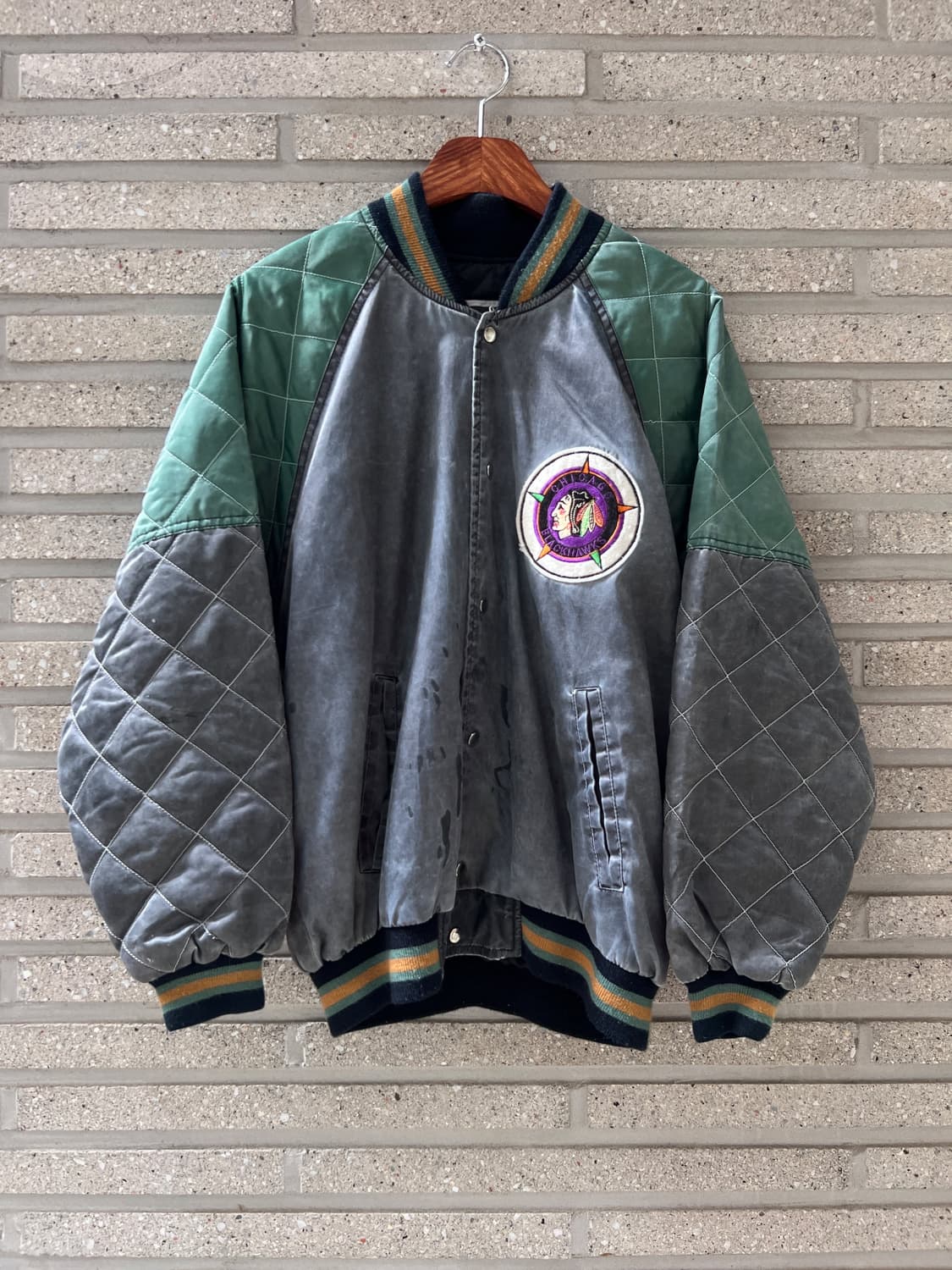 [L]90's 스타터 BLACKHAWKS 빈티지 워싱 바시티 자켓 상품이미지9